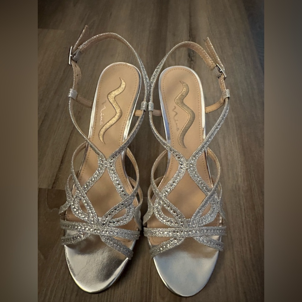 Nina Silver Strappy Heels